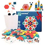 Puzzle 180 Teile Holzpuzzles Tangram Geometrische Puzzle Montessori Spielzeug Lernspielzeug Für Kinder Mädchen und Jungen ab 3 4 5 Jahr mit 24 Design Karten Pädagogisches Geschenk für Kinder