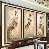 Wandgemälde mit fliegenden Feen im chinesischen Stil Tapete Fototapete 3d Effekt braun Wandbild Wandtapete Hauptdekorationen für Wohnzimmer Schlafzimmer（400cm×280cm）