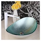 TEmkin Badezimmer-Waschbecken aus gehärtetem Glas, Waschbecken und Wasserhahn, kombiniertes Badezimmer-Waschbecken, Schüssel, Waschbecken, Toilettenbecken, 55,9 x 22,3 x 13,5 cm, Waschbec