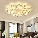 Moderne LED Deckenleuchte Dimmbar Mit Fernbedienung Deckenlampe Metall Acryl Kronleuchter Blütenblätter Deckenlicht Wohnzimmer Schlafzimmer Kinderzimmer Weiß Lampe Pendelleuchte 18Heads …