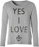 Barbara Becker Damen Sweatshirt Rundhals Strasssteine -Yes I Love- Grey Melange 44