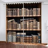 BONDIJ Vorhänge Wohnzimmer Modern Blickdicht 3D Vintage Buchkunst Muster 260X280cm(HxB) 2Er Set Blickdicht Schlaufenschal Verdunkelungsvorhang Vorhänge Lärmminderung Gardinen Fensterdekoration