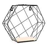 AVFORA HUANGXING - Sechseck Wandschelfeinheit Holz und Metall schwimmendes Regal Gitter Design Wandkunstdekor for Innenräume im Freien im Freien Schlafzimmer Küche, 29.5x10.5x25.5 cm
