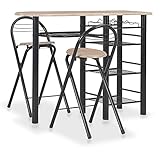 ZEYUAN 3-TLG. Bar-Set mit Regalen, Bartisch Mit Barhocker Set, Hochtisch Mit Stühlen Set, Esstisch Mit Stühlen, Küchentheke Mit Hocker, Holz und Stahl