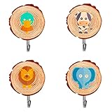Klebehaken Kinder Kleiderhaken Selbstklebender Haken Aus Holz Kinder Kleiderhaken Gaderobenhaken Holz Wandhaken Türhaken Selbstklebend für Handtücher, Rucksäcke, Mützen Und Mäntel Verwendet (4 Stücke)