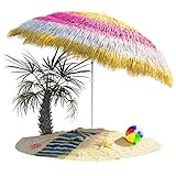 Kingsleeve Sonnenschirm Hawaii Ø160 cm Neigbar Höhenverstellbar Erdspieß Groß Rund Balkon Strand Strohschirm Strandschirm Bastschirm Hawaiischirm Bunt