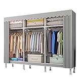 WIQUYBML Kleiderschrank Tragbarer Kleiderschrank aus Segeltuch mit Kleiderstange, Regalen, Stoff-Kleiderschrank, Aufbewahrungsorganisator für Schlafzimmer, Wohnzimmer, 168 x 46 x 173 cm (16