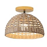 Vintage Boho Rattan Lampen Deckenlampe Deckenleuchte Küche Wohnzimmer Schlafzimmer Esszimmer Wohnzimmerlampe Schlafzimmerlampe Küchenlampe Flurlampe Badlampe Lampe Decke E27 Korb Lampenschirm