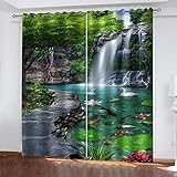 SAKKAI Vorhänge Blickdicht 3D Wasserfall Schwanensee Druck Verdunkelungsvorhang, Thermogardine Mit Ösen Für Wohnzimmer Schlafzimmer Kinderzimmer Fensterdekoration Ösenschal 2Er Set 150X160cm (BxH)