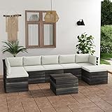 LAPOOH 8-TLG. Garten-Sofagarnitur aus Paletten mit Kissen, Lounge Gartenmöbel Set, Möbelsets, Gartenlounge, Balkon Möbel, Terrassenmöbel, Balkonmöbel, Sitzgruppe, Kiefernholz