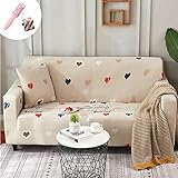 Elastisch Sofa Überwürfe Sofabezug, Morbuy Ecksofa L Form Stretch Antirutsch Armlehnen Geometrie Sofahusse Sofa Abdeckung Hussen für Sofa Couchbezug Sesselbezug (2 Sitzer,Rotes Herz)