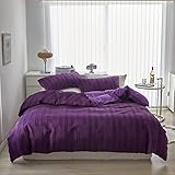 Menkala Bettwäsche 220x240 Lila Uni Getuftet Gestreift Muster Boho Style Aesthetic Einfarbig Wendebettwäsche Streifen Stickerei Elegant Microfaser Bettbezug Reißverschluss und 2 Kissenbezug 80x80cm