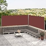 JUNZAI Seitenmarkise Ausziehbar, Windschutz Terrasse, Balkon Windschutz, Balkon Sichtschutz, Sichtschutz Zaun, Sichtschutzzaun, Markise Balkon, Sichtschutzwand, Braun 117x600 cm