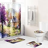 Badezimmerteppich Purple Tree Garden Badematte Set 3 Teilig,Teppich Badvorleger rutschfeste (45x75)+U-Typ Wasseraufnahme Schmutzfangmatte +Schnelltrocknend Toilet Fußmatte