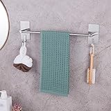 JS Handtuchhalter ohne Bohren Handtuchstange Selbstklebender Badetuchhalter aus Edelstahl Mit 2 Haken Badetuchhalter für Badezimmer Küche,30CM