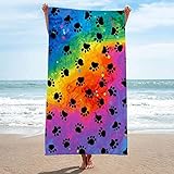 Handtuch Groß 100x200 cm Mikrofaser Strandtuch Tier Strandtuch Fußabdruck Regenbogen, Badetuch Strandhandtuch Schnell Trocknendes Sandfreies Weiches Saunatuch, reisehandtuch, Badehandtuch