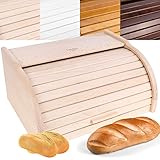 Creative Home Brotkasten Holz | 38 x 28,5 x 17,5cm (+/-1cm) | Perfekte BrotBox für Brot Brötchen Kuchen | Brotkiste mit Roll-Deckel | Natürliche Brot-Kiste | Brotbehälter für Jede Küche
