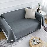 Homxi Sofabezug Zweisitzer,Sofa Überzug Decke Einfarbig Couch Überzug Baumwolle Sofa-Handtuch Grau Sofahusse 130x260CM