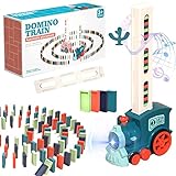 Domino Zug Spielzeug Set,Automatischer Dominozug mit 100 Stück Dominoblöcken,Elektrischer Zug Domino Spielzeug,Elektrischer Zug mit Sound,Pädagogisches Spielzeug für Mädchen und Jungen ab 3 Jahren