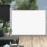 JUNZAI Ausziehbare Seitenmarkise, Sichtschutz Terrasse, Windschutz Balkon, Vertikalmarkise, Balkon Seitensichtschutz, Balkon Sonnenschutz, 100×500 cm Creme