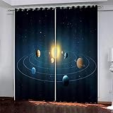 3D Cartoon Kosmischer Planet Vorhang Verdunkelungsvorhang Mit Ösen Blickdicht Lichtdicht Wärmeisolierend Vorhänge, Für Wohnzimmer Kinderzimmer Schlafzimmer 2 Stück 280 X 250 cm (B X H)