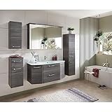Lomadox Badmöbel Set mit Glaswaschtisch und LED Spiegelschrank in Graphit Struktur quer Nb., ca. B/H/T: 215/195/48 cm