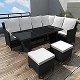 WOODEY 4-teiliges Gartenlounge Set mit Kissen Poly Rattan schwarz