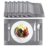 DOMI PRO Tischset 6 Platzsets, rutschfest Abwaschbar Tischsets, PVC Hitzebeständig, Platzdeckchen Antifouling und Waschbar, für Küche Speisetisch (Grau)
