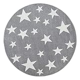 Amazon Brand - Umi Teppich Kurzflorteppich mit Sternen für Spielzimmer in Pastellfarben Modernes Design, Farbe:Taupe, Größe:200 cm Rund