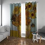 PARREN Van Gogh Sonnenblumendruck Vorhänge für Kinderzimmer Verdunkelungsfenster Vorhänge für Wohnzimmer Tülle Top 2 Paneele Standardgröße 120x150cm