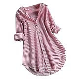 Leinen Oberteile Leinenbluse winterkleid lang Business Krawatten Shirt Für Damen V-Ausschnitt Druckbluse lässige Top Hemd Ärmel Katzenknopf Lange lockere Frauen Damenbluse Lederhose Damen Tracht