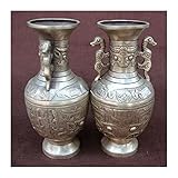 Vase für Dekor, 1 Paar alte chinesische handgefertigte Silberne binaurale Vase, antike Metallvase, Ornamente, Wohnzimmerdekoration, Zuhause, Geschenk, Blumenvasen