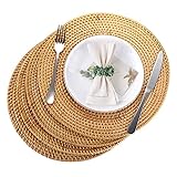 SUMNACON 4Pcs Tischsets aus Rattan Geflochten Platzdeckchen für Küche Speisetisch Tischdeko Abwischbar Wasserdicht Handgefertigt Handarbeiten Platzdeckchen 33CM(Rund Braun)