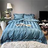 Luxus-Bettwäsche-Set, Queen-King-Size-Bettlaken, Bettbezug aus ägyptischer Baumwolle, seidig weiche Bettwäsche, Hotel-Home-Bettbezüge, Blau, 220–240 cm