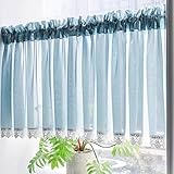 Semi Sheer Spitze Küche Scheibengardine Volant, Französisch Stil Blaue Gaze Bistro Vorhänge, Licht Filter Stab Tasche Kurze Vorhänge für Café Wohnzimmer Schlafzimmer (Size : W150xH40cm/59x16inch)