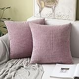 MIULEE 2er Set Kissenbezüge Kordsamt Dekokissen Kissenbezug Sofakissen Dekorativ Couchkissen Kissenhülle Bezug Weich für Wohnzimmer Schlafzimmer 40x40 cm, 16x16 Inch Rosa Lila