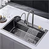 Küchenspülen für zu Hause, Küchenspüle, schwarze Spülbecken aus Edelstahl 304 für einen Waschraum, Arbeitsplatte mit Spüle und ausziehbarem Wasserhahn, Druckspüler für Hotel-Drop-In oder Und
