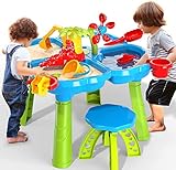 TEMI 4 in 1 Sand Wassertisch Sandspielzeug Kinder 32 Stück Wasserspielzeug Sandkasten Spielzeug Strandspielzeug Set Sommer Spielzeug für Draußen Strand Aktivität Tisch für Kinder Mädchen Junge