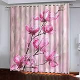 SAKKAI Verdunkelungsvorhang Kinderzimmer Junge Mädchen - 3D Rosa Pfirsichblüte Muster Vorhang Blickdicht Ösen, Thermovorhänge 2Er Set Schlafzimmer, Gardinen Wohnzimmer Modern 280X260cm (BxH)