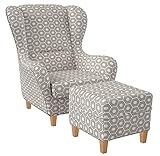 Supellex Ohrensessel »Sofia«, Design Waben, Silber, grau (Design-Nr.: 5102), wahlweise mit Hocker