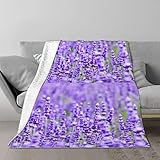 Fleecedecke, Lavendel-Muster, 300 g/m², leicht, flauschig, weich, für Bett, Sofa, Couch, Reisen, Camping, 203 x 152 cm, Violett