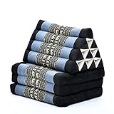 Leewadee Thai-Kissen Falt-Matratze Chill-Out Klapp-Matte Gepolsterte Lesestütze Boden-Liege-Matte mit Dreieck-Kissen Thai-Matte, Kapok, 170 x 53 cm, blau