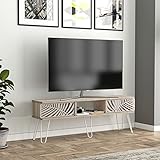 [en.casa] TV Board Salangen Fernsehtisch mit 2 Schiebetüren Lowboard 139 x 30 x 49 cm Sideboard Hairpin Legs Eiche-Optik/Weiß