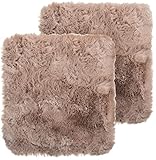 Brandsseller | Dekofell | Sitzkissen | Teppich in Felloptik | Quadratisch | 2er Set Taupe