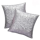 SwirlColor Pailletten Kissen Glitzer Pailletten Platz Werfen Silber Kissenbezug 40 x 40 cm für Zuhause Sofa 2 stücke