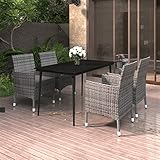 ZEYUAN 5-TLG. Garten-Essgruppe mit Auflagen, Balkonmöbel, Gartentisch Mit Stühlen, Garten Möbel, Gartenlounge, Balkonset Für Kleine Balkone, Möbelsets, Poly Rattan und Glas