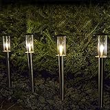 Gartenpirat Set 4x LED Wegeleuchten (Strom) aus Edelstahl mit Erdspieß für Garten außen