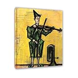 Bernard Buffet berühmtes Wandkunstgemälde. Reproduktionsdruck auf Leinwand: Clown-Musiker. Giclée-Leinwanddrucke und Poster, Leinwanddruck für Wohnzimmer, 30 x 39 cm, gerahmt