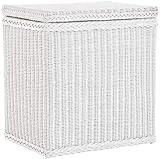 korb.outlet Wäschekorb/Wäschebox mit Deckel und Inlett aus echtem Rattan, Wäschetruhe (Weiß)