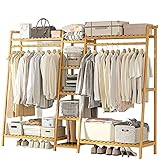 Garderobenständer Bambus Kleiderständer, kleiderständer Holz mit Ablage Offener Kleiderschrank System, Freistehender Verdickte Kleiderstange für Schlafzimmer Flur Wohnzimmer
